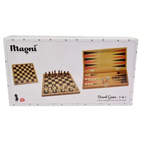 Sakk, backgammon és dáma 3 az 1-ben játék fából, Magni